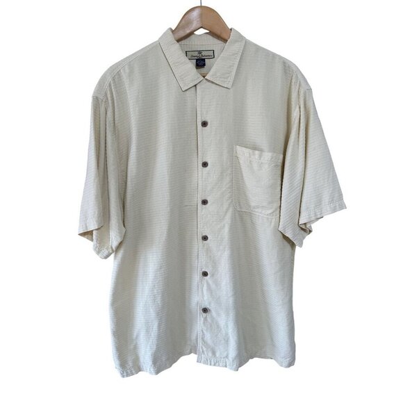 Tommy Bahama Shirt Men’s L Yellow Silk Camp Hawaiian Beach Tropical Button Up - Picture 1 of 7